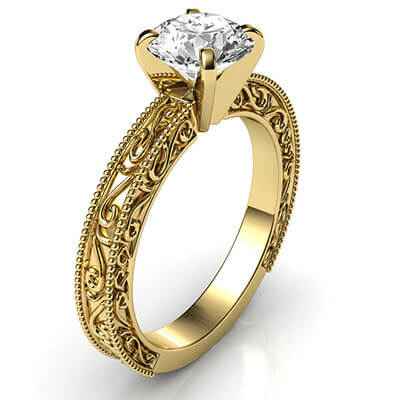 Filigree Designers model prongs head Solitaire engagement ring