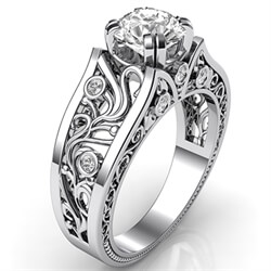 Picture of Designer’s vintage engagement ring. Nature motif. 0.09 cts sides