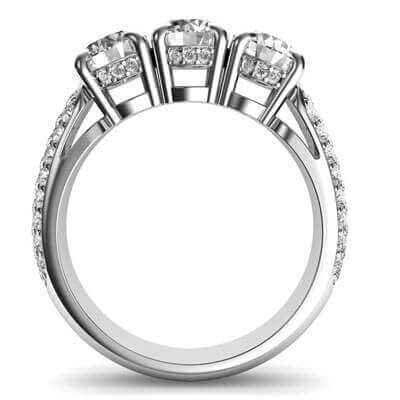 Three stones diamond ring encrusted with diamonds
