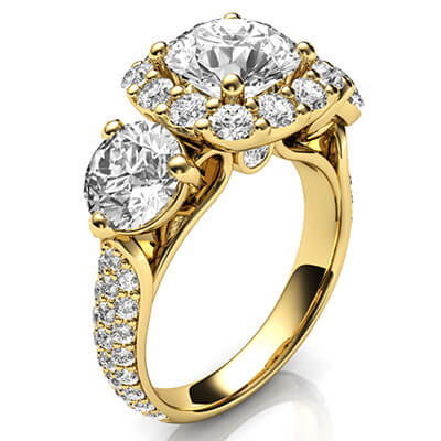 Round cut three stone diamonds engagement ring