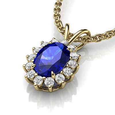 Cluster pendant with 0.90 carat Oval Sapphire 
