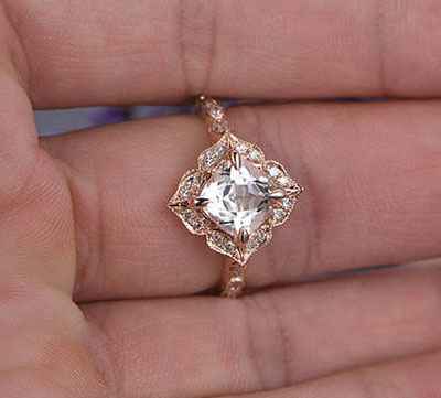 Low profile Art deco replica Halo engagement ring`for Rounds Cushions and Princess diamonds