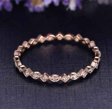Stackable eternity scalloped diamonds anniversary or wedding ring