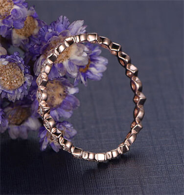 Stackable eternity scalloped diamonds anniversary or wedding ring