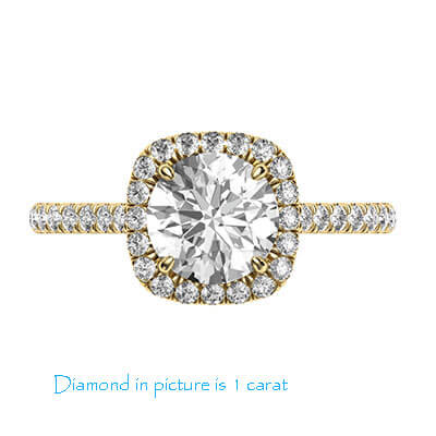 Delicate Cushion diamond halo for Rounds engagement ring