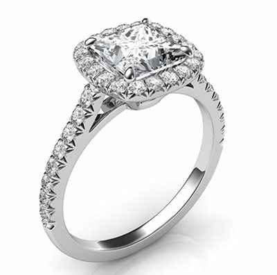 Delicate Cushion diamond halo for Princess engagement ring