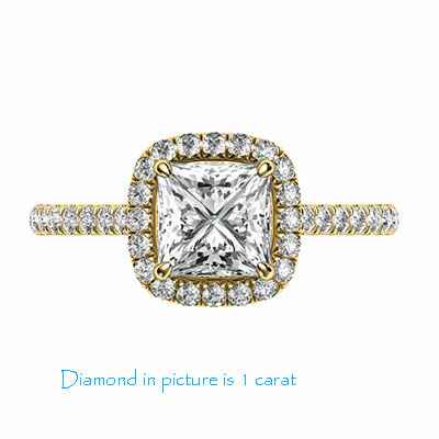 Delicada almohada de halo de diamantes para el anillo de compromiso Princesa
