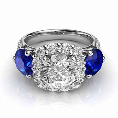 Unique engagement ring for larger centers, 0.90 sides, 1.50 Sapphire