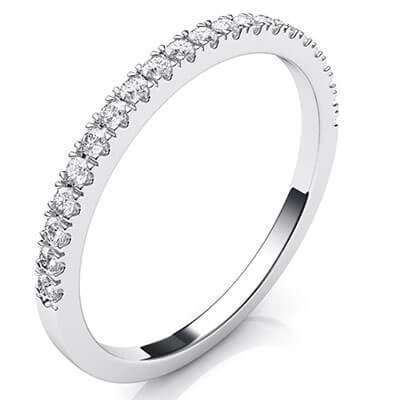 Delicate wedding band, half way diamonds, 1.50 mm width