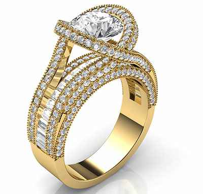 Round and Baguettes custom ring for 2 carat center