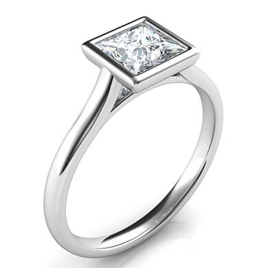 Delicate Low Profile bezel engagement ring for Princess diamonds-Angelina