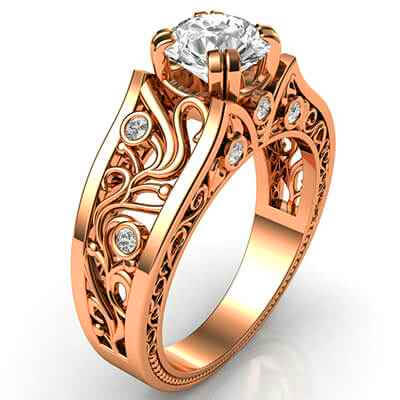 Designer’s vintage engagement ring. Nature motif. 0.09 cts sides