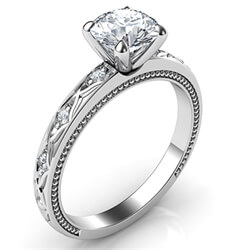 Picture of Leaf motif vintage style engagement ring with side diamonds