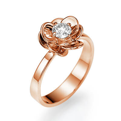 Rose gold Viola flower engagement ring