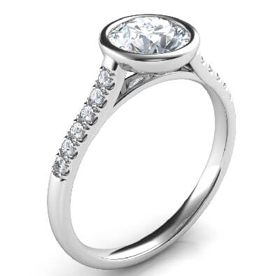 Delicate Low Profile bezel set engagement ring for Rounds with side diamonds-Amy