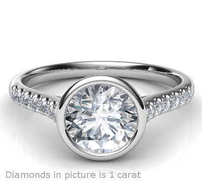  Low Profile cathedral bezel set engagement ring for Rounds with side diamonds-Amy