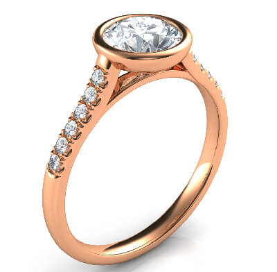  Low Profile cathedral bezel set engagement ring for Rounds with side diamonds-Amy