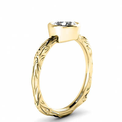 Solitaire Leaf motif low profile bezel set engagement ring-Shirley