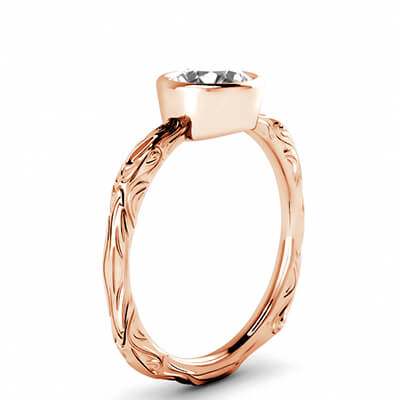 Solitaire Leaf motif low profile bezel set engagement ring-Shirley