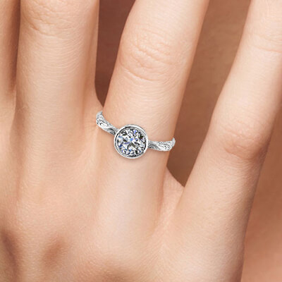 Cushion Halo Engagement Ring With Leaf Motif - Strickland Jewelers