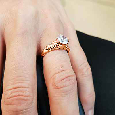Rose Gold Vintage engagement ring replica hand engraved