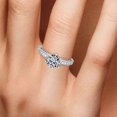 Vintage style wheat pattern leaves solitaire enagement ring-Carol