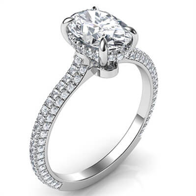 Oval hidden halo engagement ring