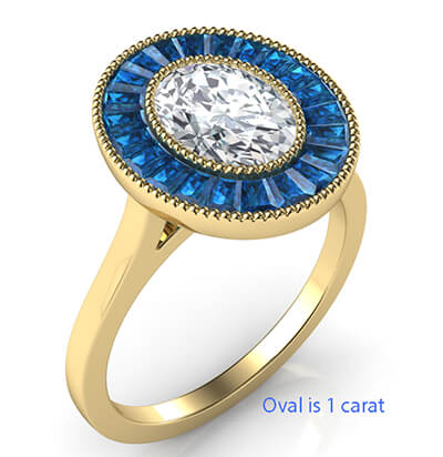 Natural Sapphires Oval halo engagement ring