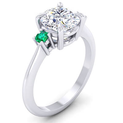 Engagement ring with two round Natural Green Emeralds 2.5 mm