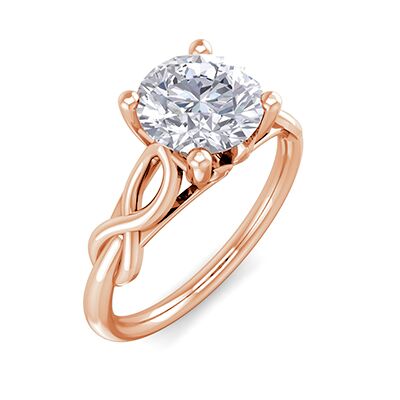 Rose Gold Leaf motif infinity Solitaire engagement ring,