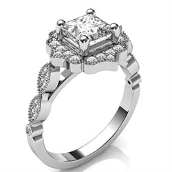 Picture of Vintage style halo engagement ring for Princess