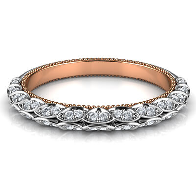 Matching wedding band with leaves set with diamonds
