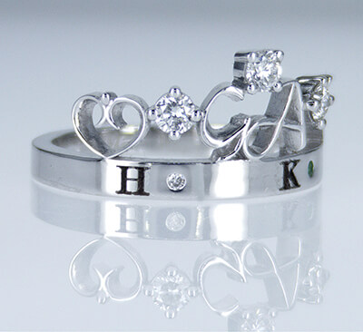 Initials crown Tiara anniversary band with 0.20 carat sides