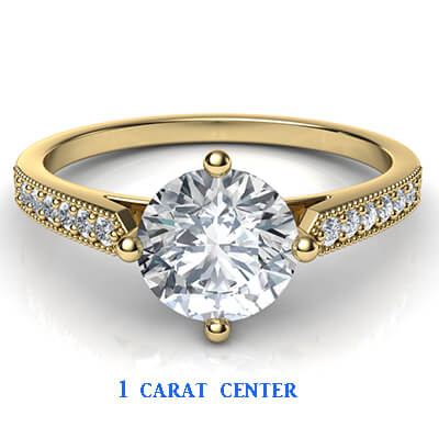 Low Profile cathedral engagement ring with side diamonds-Sandra