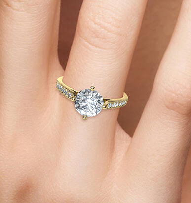 Low Profile cathedral engagement ring with side diamonds-Sandra