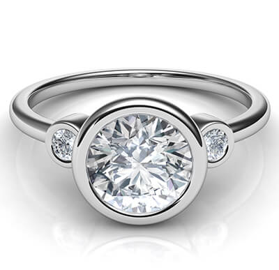 Bezel set Engagement ring with side diamonds, tailored to your chosen diamond
