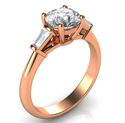 Cathedral engagement ring  with two tapered Baguette diamonds 0.24 carat