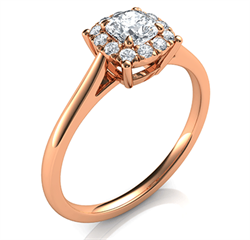 Picture of  Rose Gold Delicate Halo Engagement ring settings for smaller Cushion diamonds, 0.20 to 0.60 carat