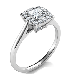 Foto Engastes de anillo de compromiso Princess Delicate Halo Cathedral para diamantes Princess más pequeños, de 0,20 a 0,60 quilates de