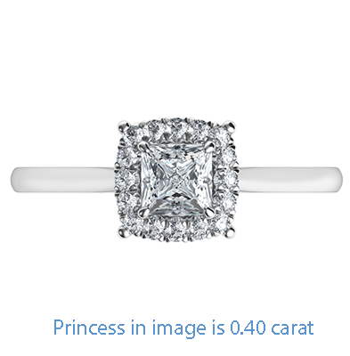 Princess Delicate Halo Cathedral Engagement ring settings for smaller Princess diamonds, 0.20 to 0.60 carat
