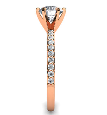 Rose Gold Common prongs, 6 prongs head ring model, with side diamonds  0.20 carat