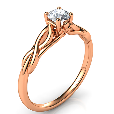 Rose Gold Leaf motif infinity Solitaire engagement ring, For smaller diamonds
