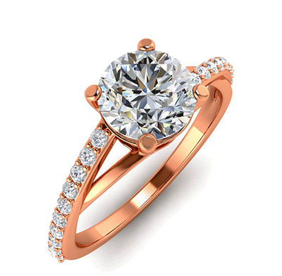 engagement ring with a twist,set with side diamonds 0.22 carat