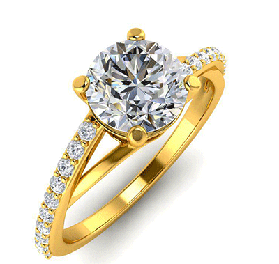Cathedral engagement ring with a twist,set with side diamonds 0.22 carat