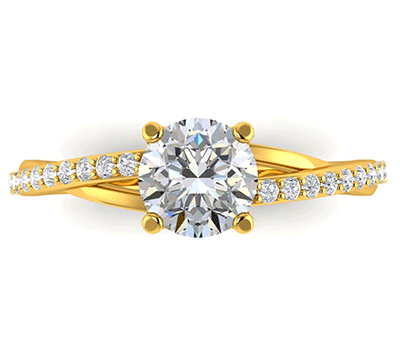 Cathedral engagement ring with a twist,set with side diamonds 0.22 carat