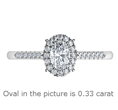 Engastes delicados del anillo de compromiso Halo para diamantes ovalados más pequeños, de 0,20 a 0,60 quilates