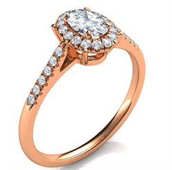 Foto Configuración de anillo de compromiso de halo de oro rosa delicado para diamantes ovalados más pequeños, de 0,20 a 0,60 quilates de