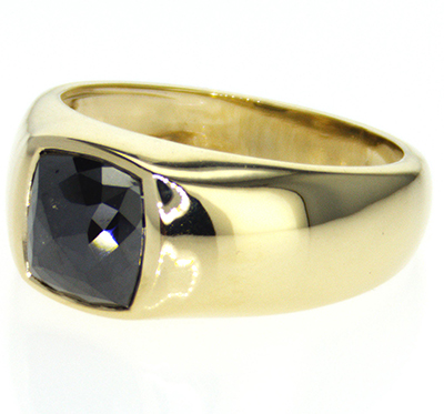 Mens engagement ring set with 3 carats Black Cushion Diamond.
