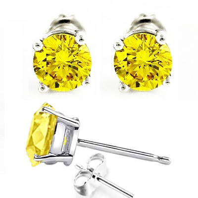 1.80 total Carat, natural diamonds, Fancy vivid yellow earrings, SI1