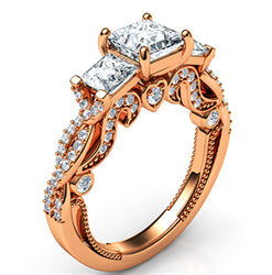 Picture of Rose Gold Vintage style engagement ring with two Princess diamonds 0.76 CTW